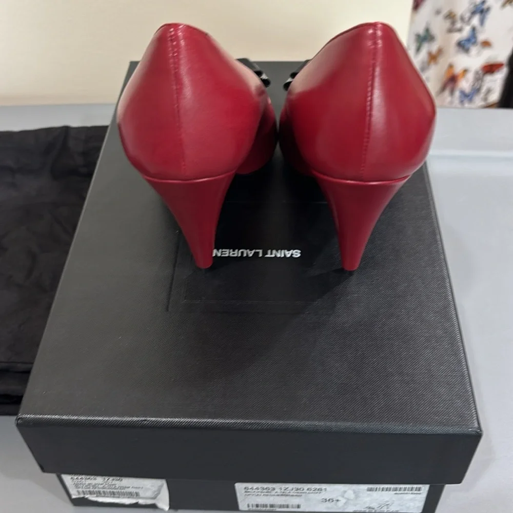 Saint Laurent Burgundy Heels with Black Bow with original box duffel bag 4shoes - Picture 4 of 9